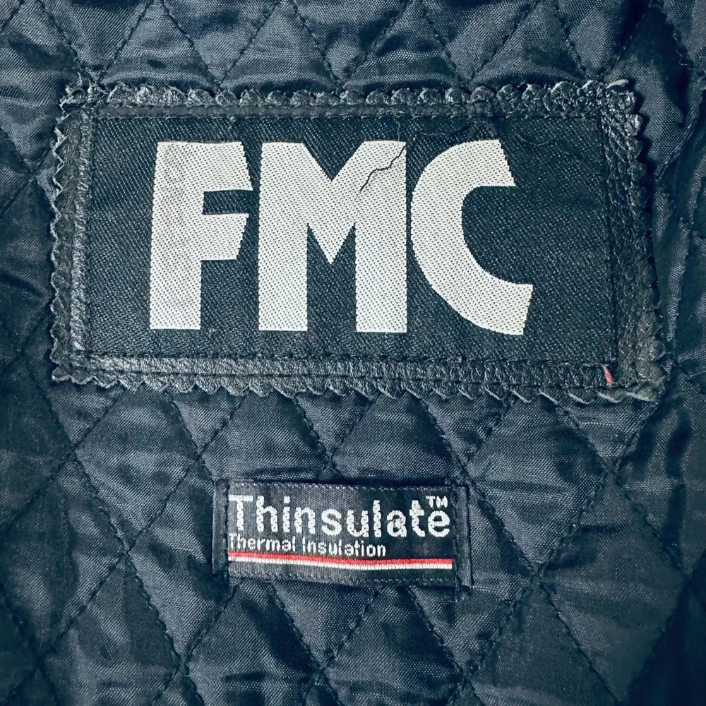 FMC Vintage Classic Black Leather Motorcycle Jacket w/ large Eagle Patcb